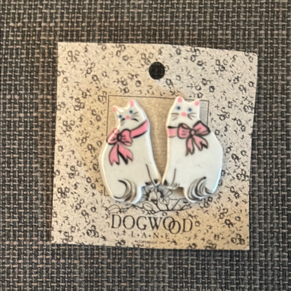 White and Pink Cat Earrings